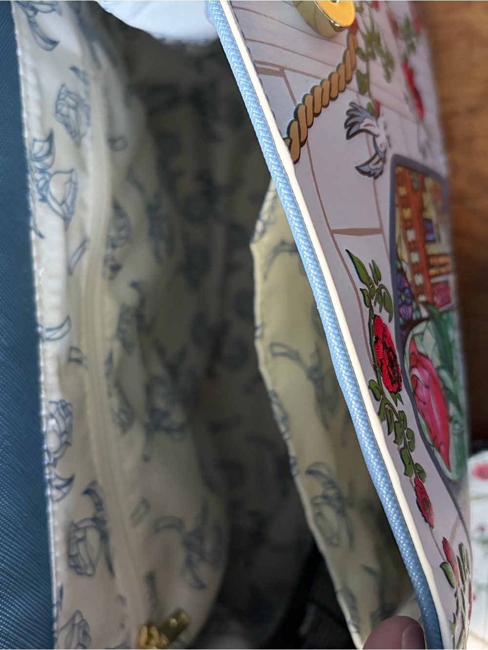 Loungefly Beauty and the Beast blue, Stained Glass purse and wallet - Picture 3 of 6
